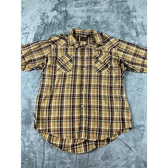 Men's XL Plains Western Snap Pearl Brown plaid excellent condition - Picture 1 of 10